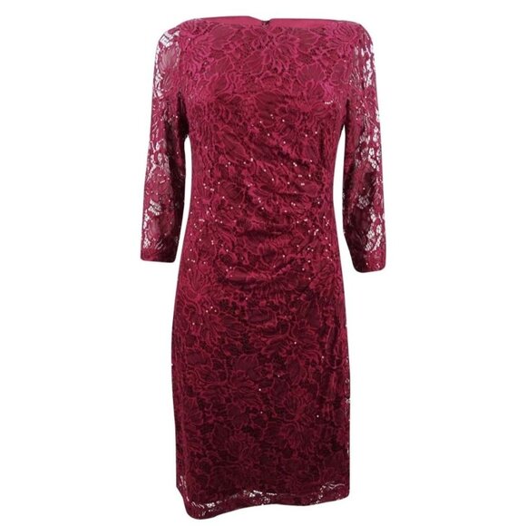 Jessica Howard Cocktail Dress 16W Lace Sequin Overlay Deep Red Holiday Christmas - Picture 4 of 16